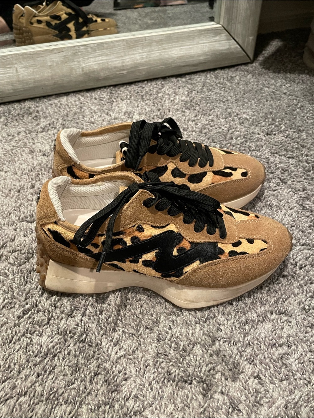 Steve Madden Leopard Print Tan Black Suede Sneakers